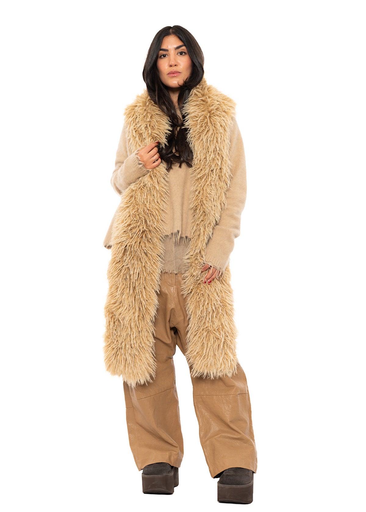 STATEMENT FAUX FUR HOODED SCARF