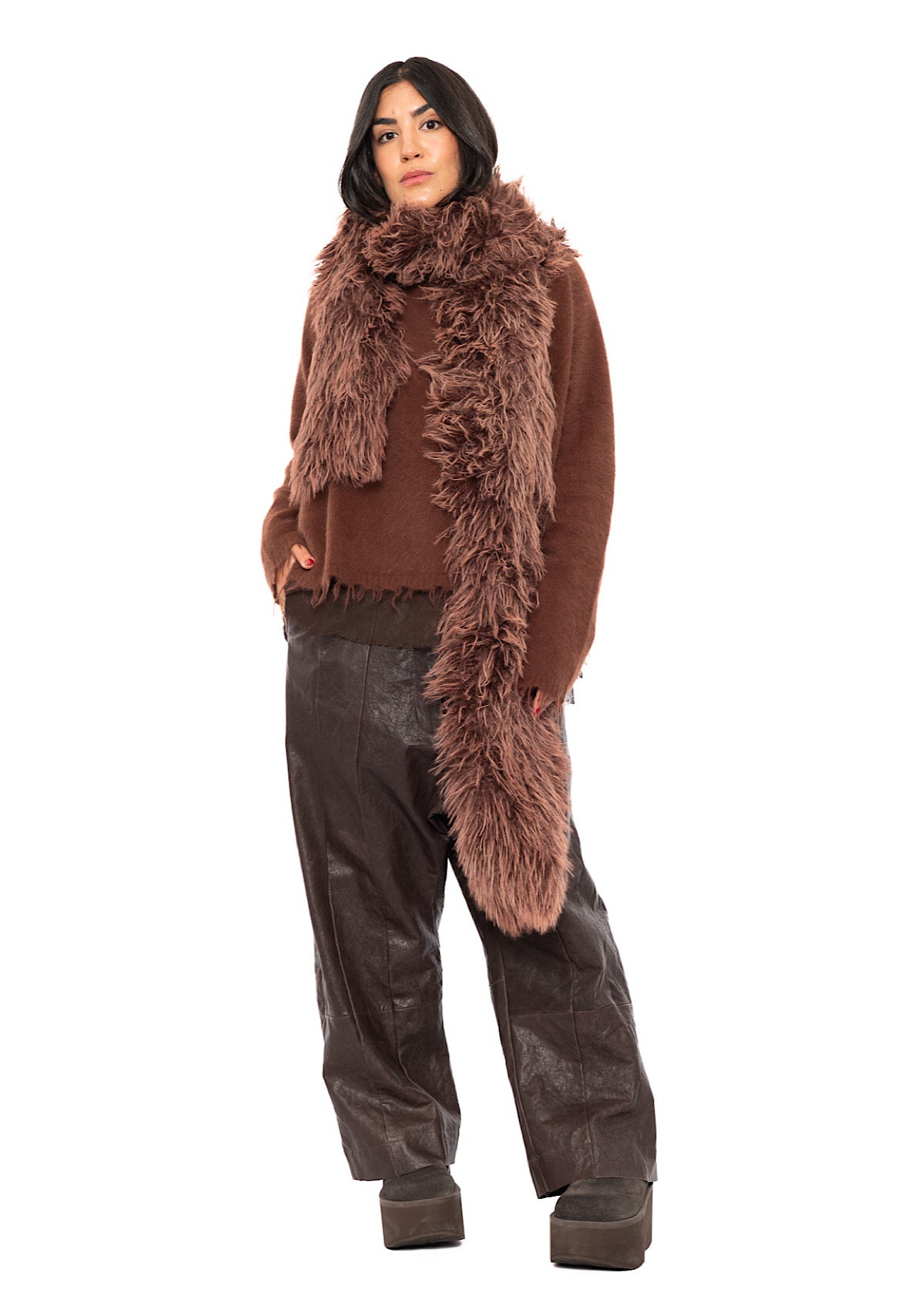 STATEMENT FAUX FUR HOODED SCARF