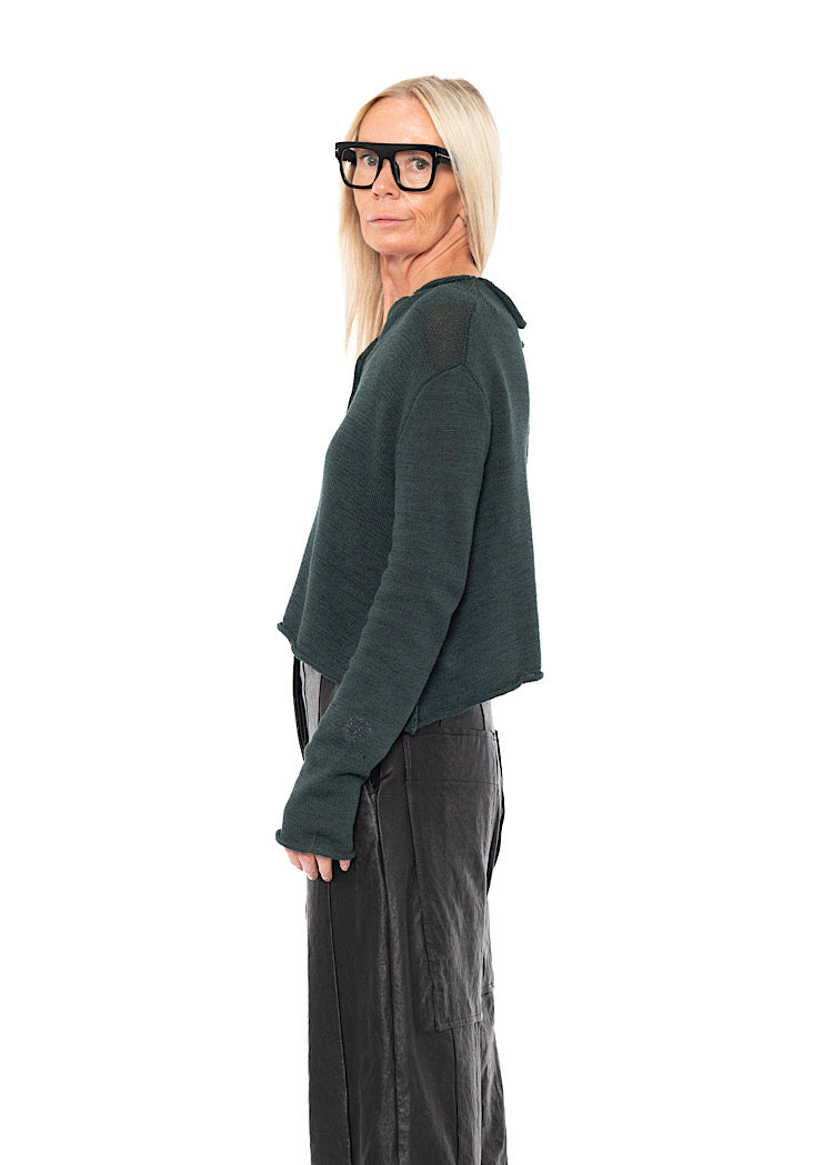 CROPPED LINEN-BLEND KNITTED CARDIGAN