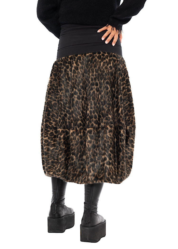 FAUX FUR LEOPARD BALLOON SKIRT