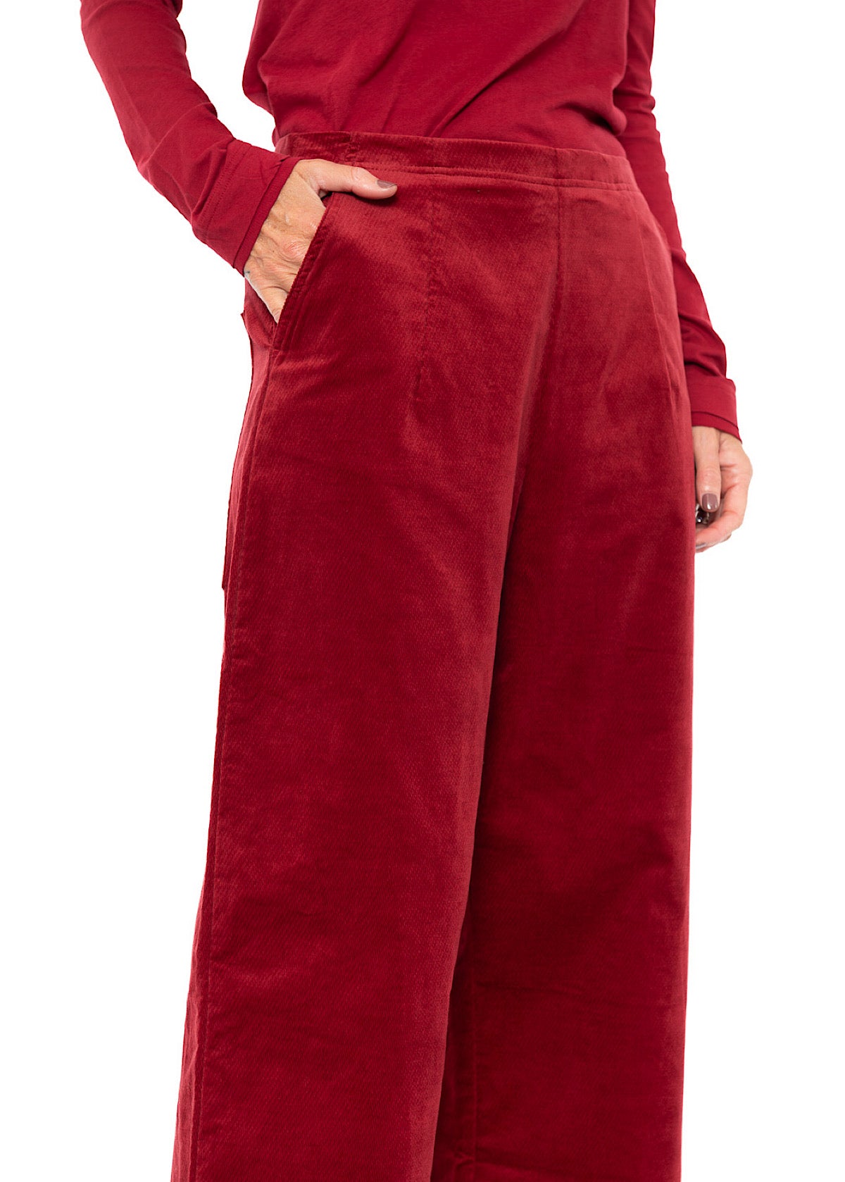 STRETCH-VELVET WIDE LEG TROUSER