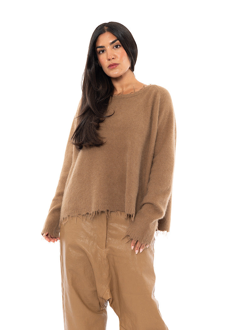 RELAXED FRAYED KNIT PULLOVER