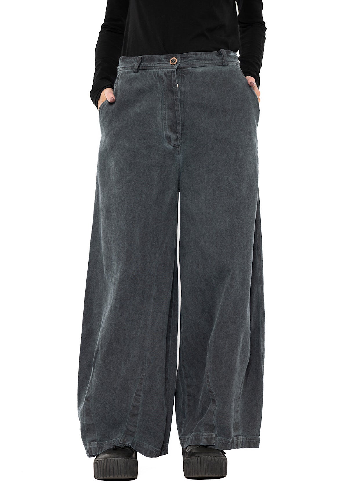 GARMENT-DYED DENIM WIDE LEG TROUSER