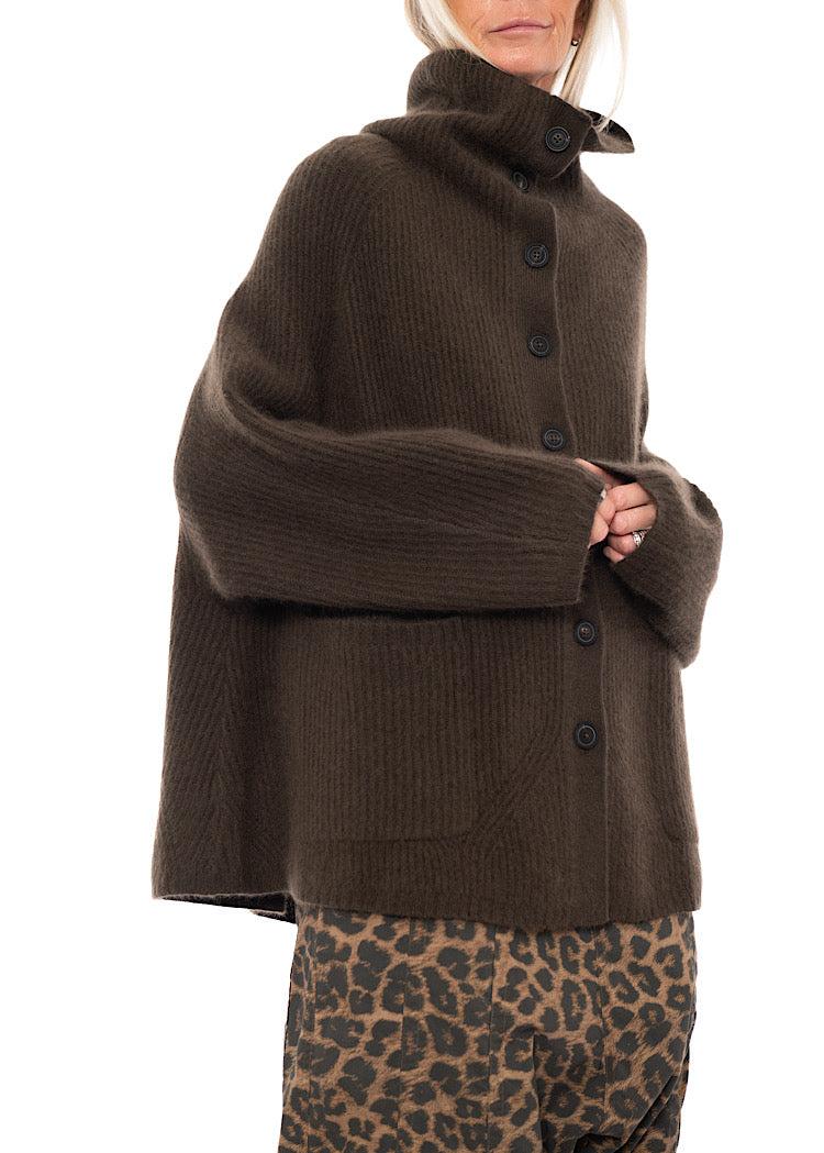 MERINO RACCOON FUNNEL NECK CARDIGAN