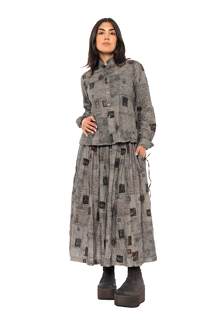 CRINKLE-COTTON TRAVEL PRINT SKIRT