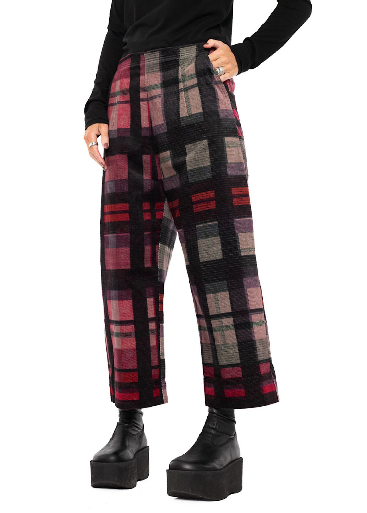 WIDE-LEG CHECK VELVET TROUSER