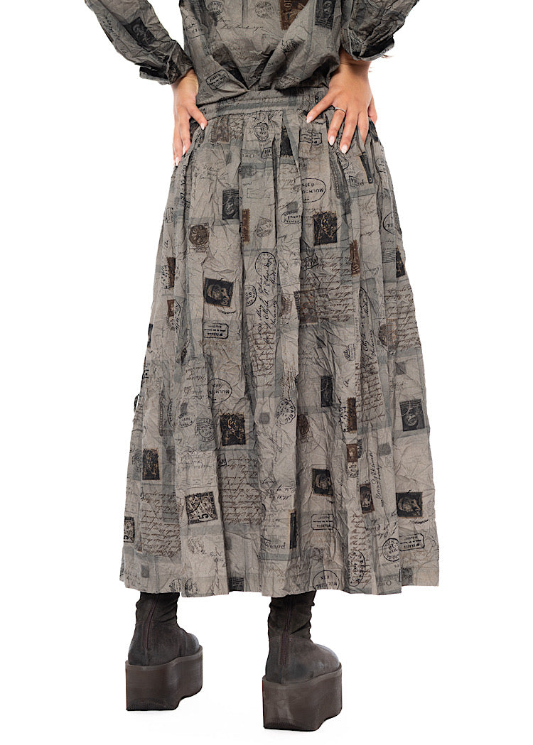 CRINKLE-COTTON TRAVEL PRINT SKIRT