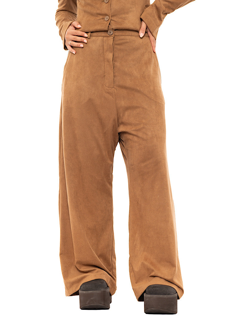 FAUX SUEDE WIDE LEG TROUSER