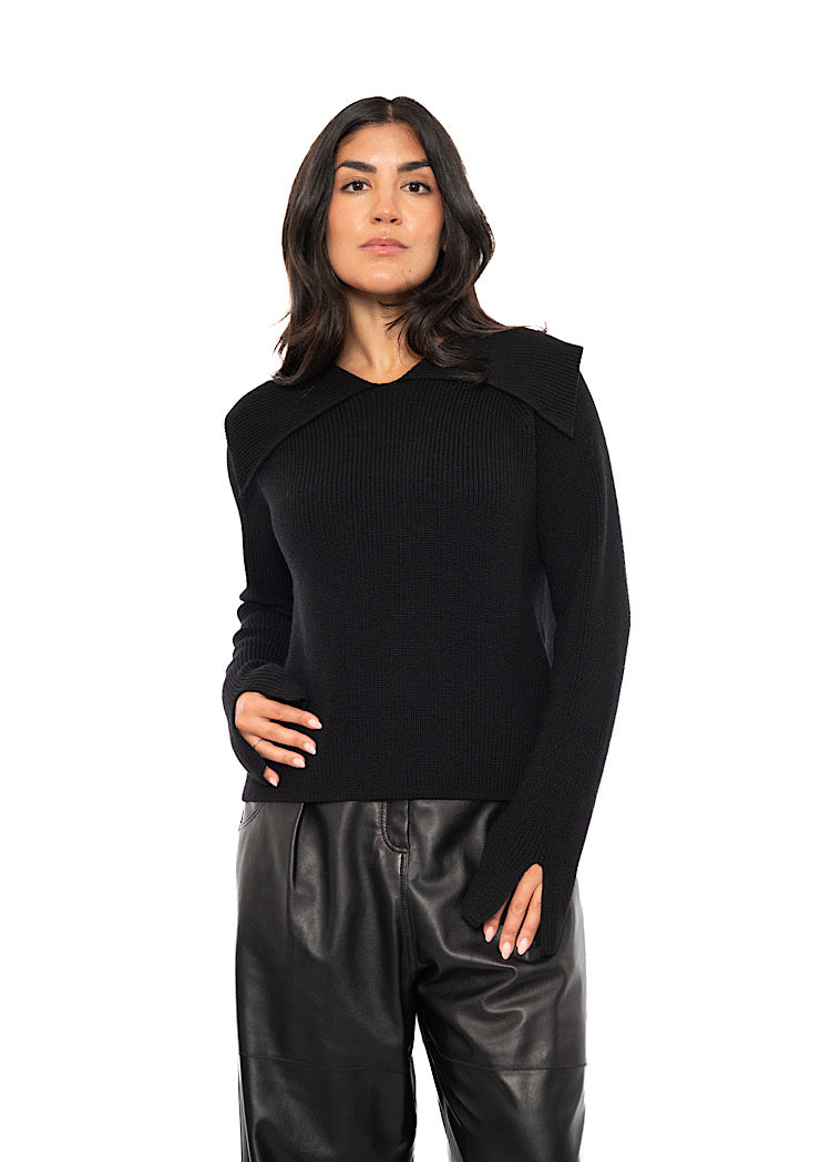 OPEN COLLAR MERINO WOOL PULLOVER
