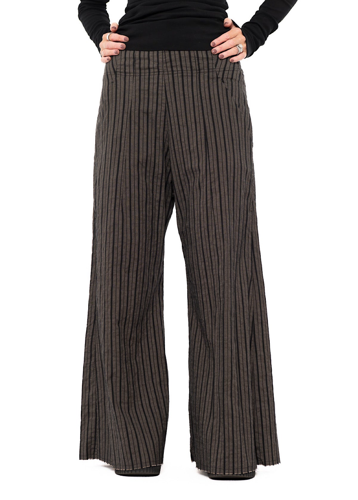 STRIPED FLARED WIDE-LEG TROUSER