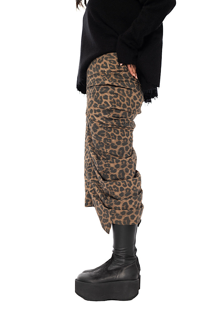 LEOPARD PRINT DRAPED TECHNO SKIRT