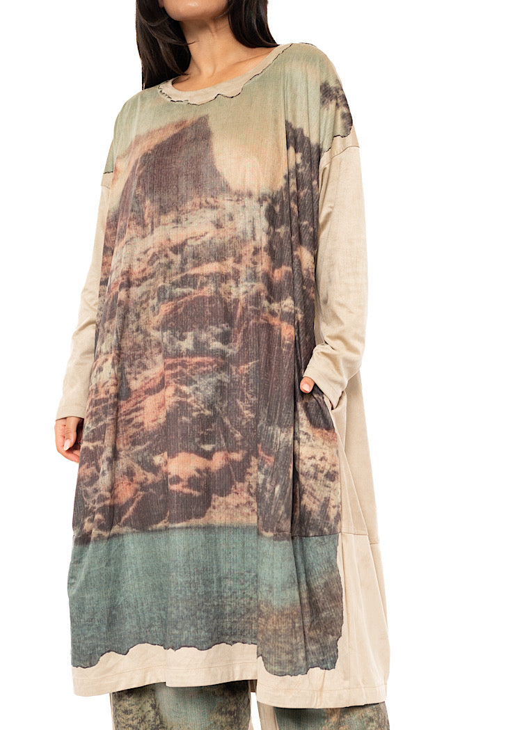 LANDSCAPE PRINT BALLOON DRESS