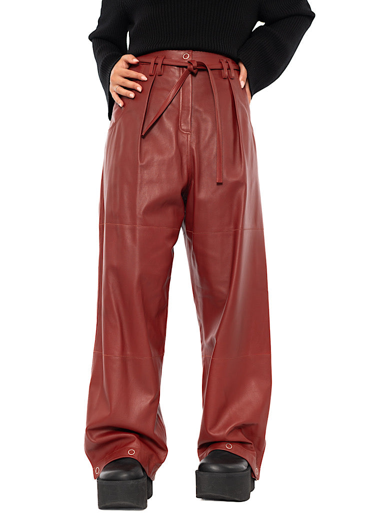 RELAXED WIDE LEG LEATHER TROUSER