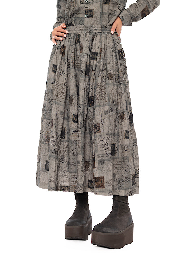 CRINKLE-COTTON TRAVEL PRINT SKIRT