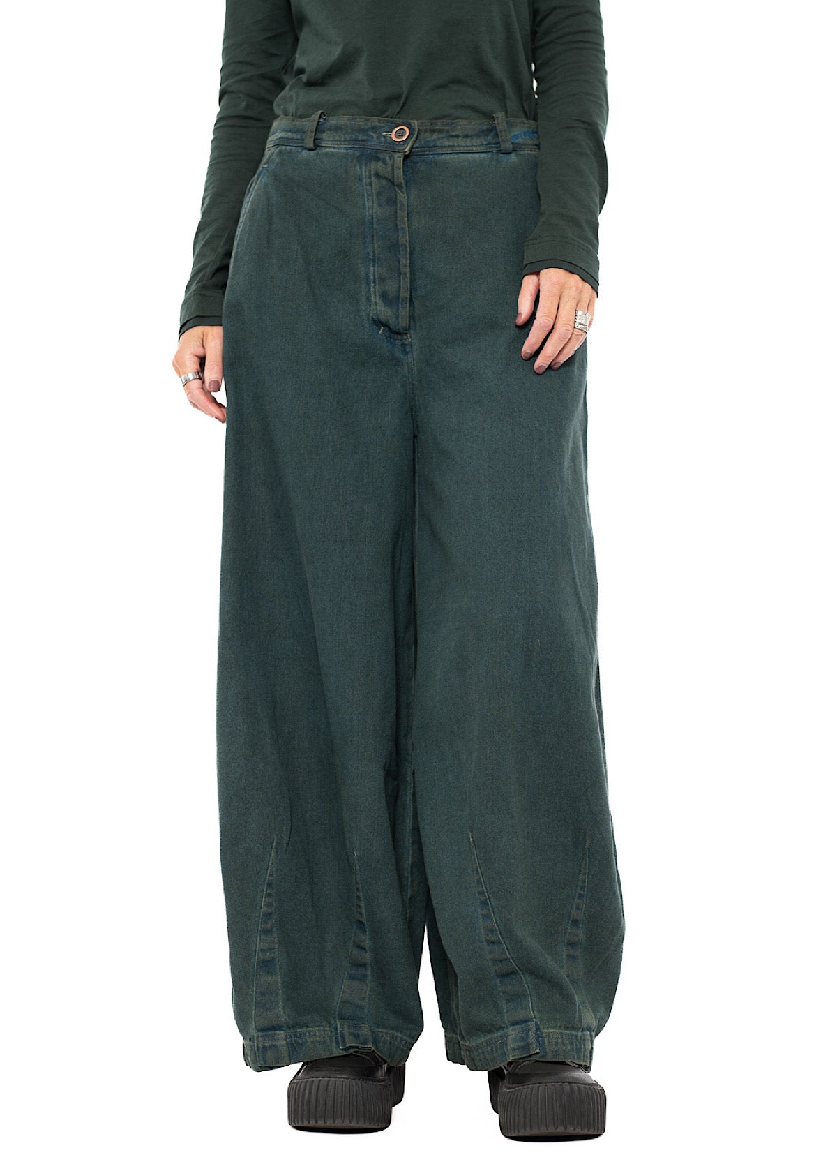 GARMENT-DYED DENIM WIDE LEG TROUSER