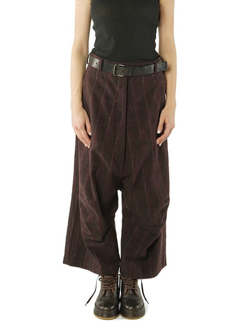 PINSTRIPE DROP CROTCH WOOL TROUSER *BLACK MELANGE* (SHOWN IN PURPLE STRIPE)