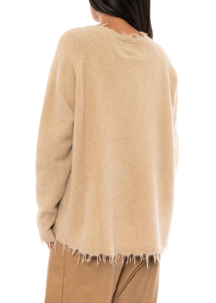 FRAYED FOX WOOL SILK PULLOVER