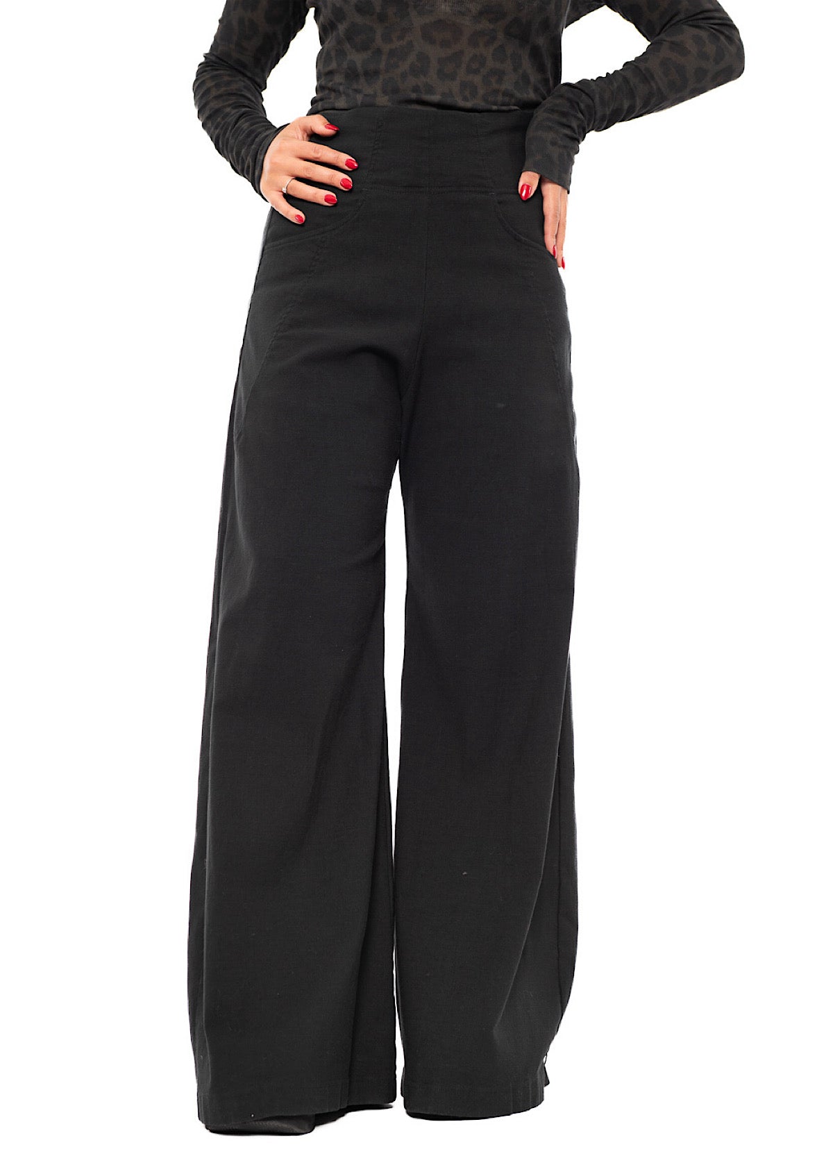 STRETCH FLARED WIDE-LEG TROUSER