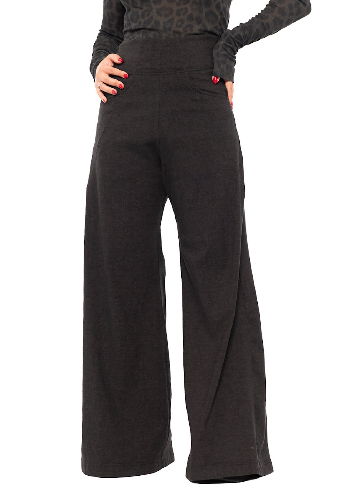 STRETCH FLARED WIDE-LEG TROUSER