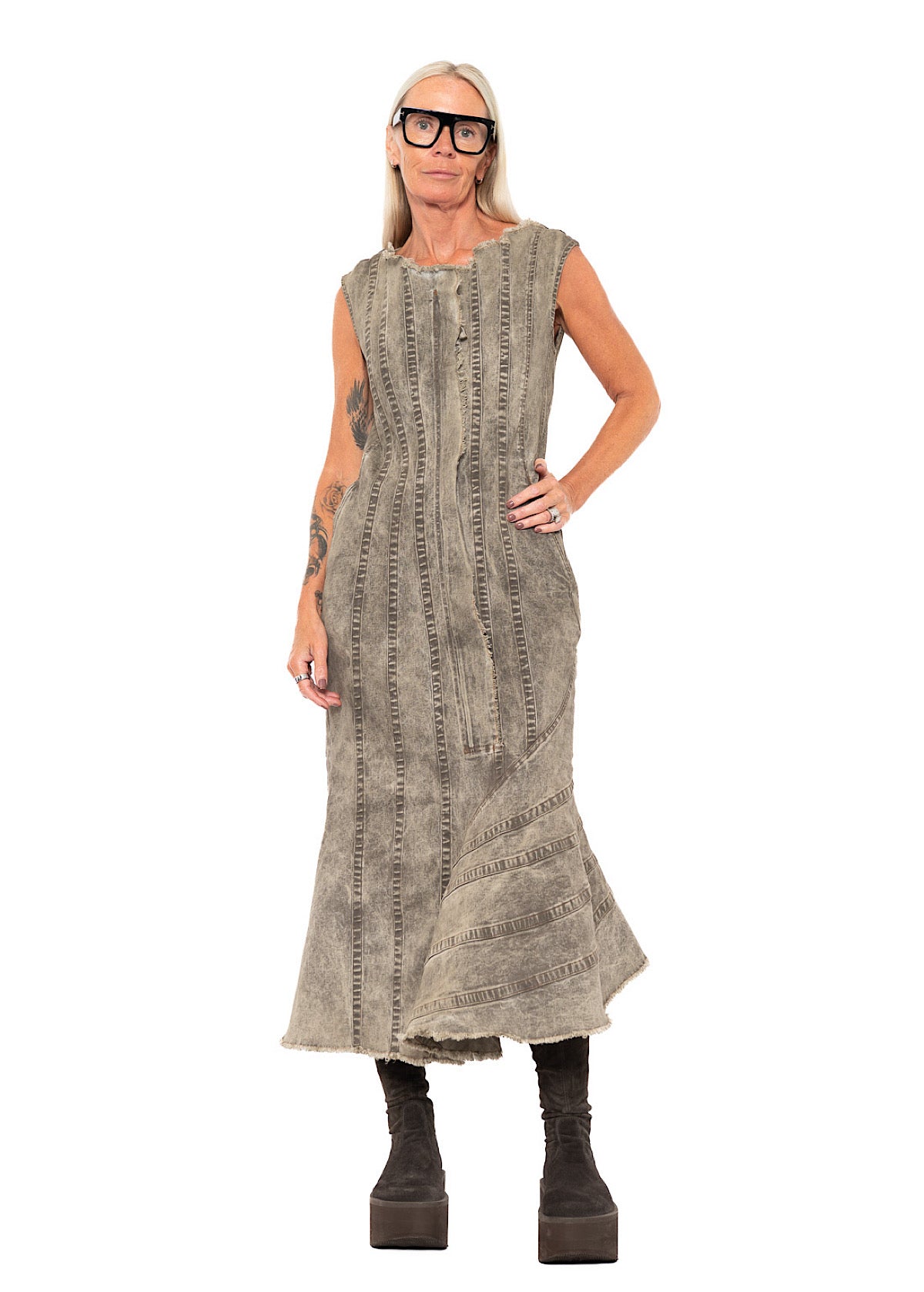 FISHTAIL STRETCH DENIM DRESS