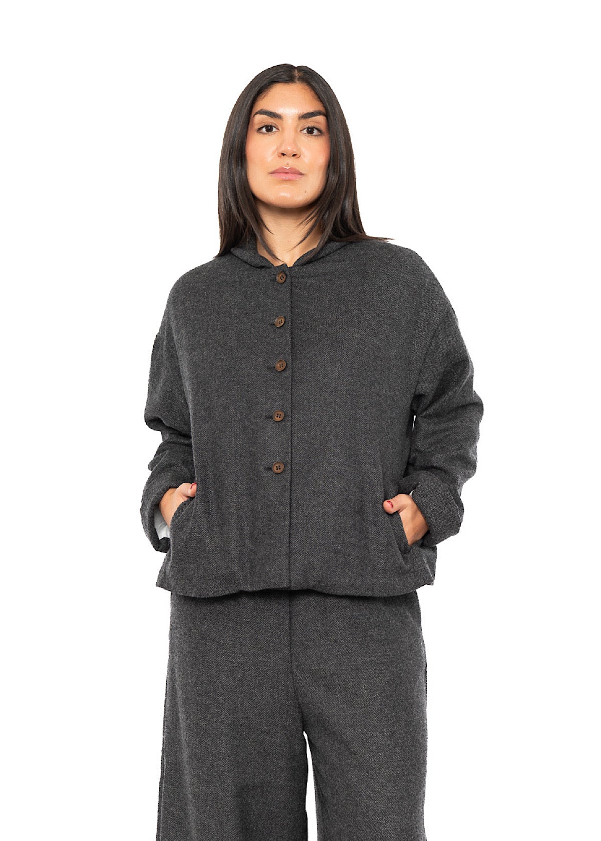 BOXY HERRINGBONE WOOL BLEND FLORA JACKET