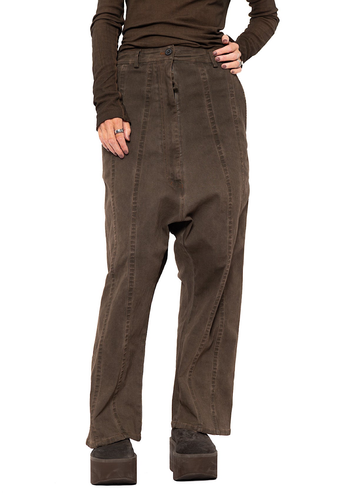 STRAIGHT-LEG DROP-CROTCH DENIM TROUSER