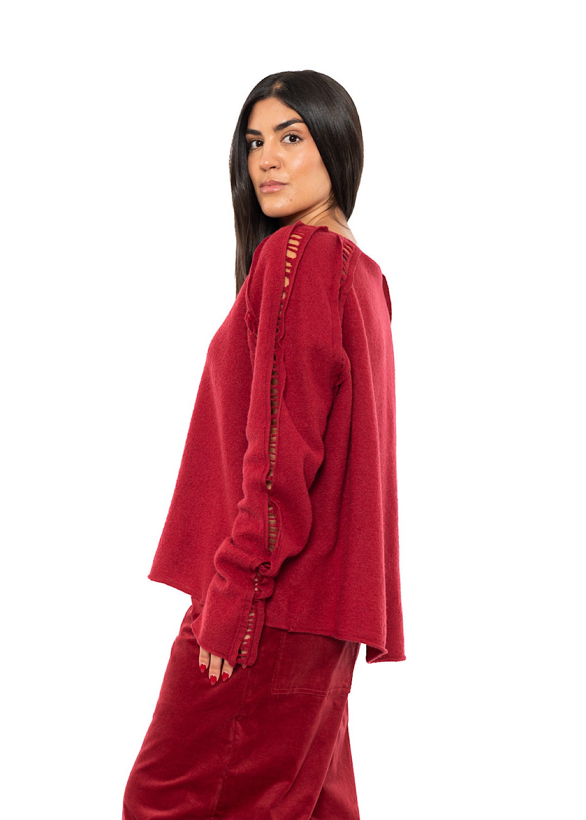 BOILED WOOL LADDER STITCH PULLOVER