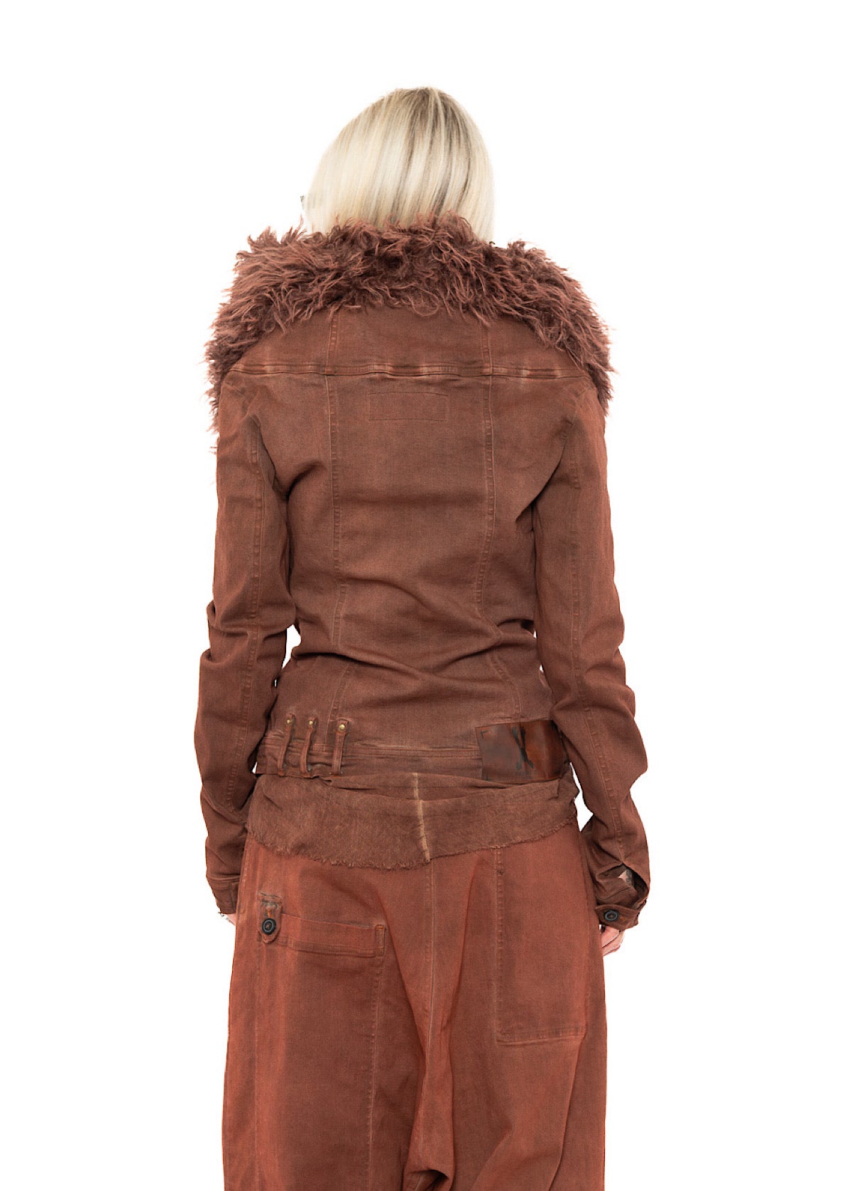 FITTED FAUX FUR-TRIM DENIM JACKET