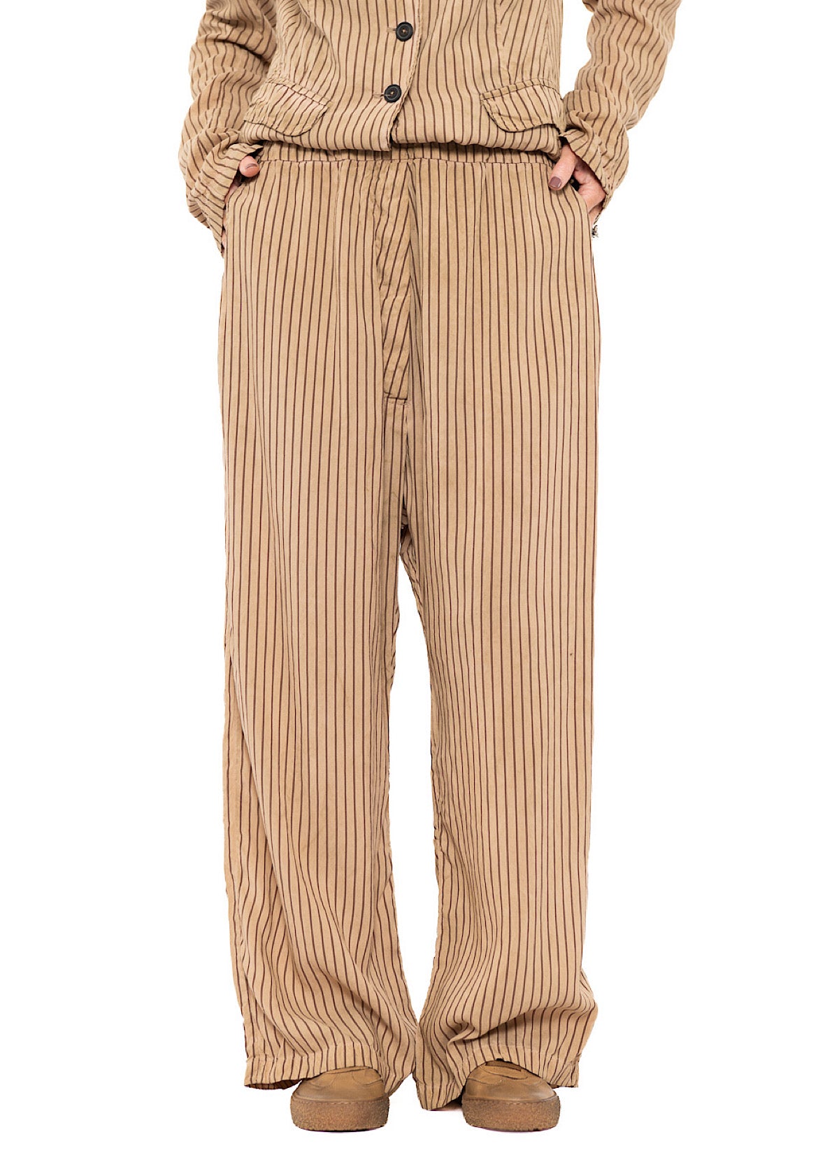 GARMENT-DYED SILK STRIPE TROUSER