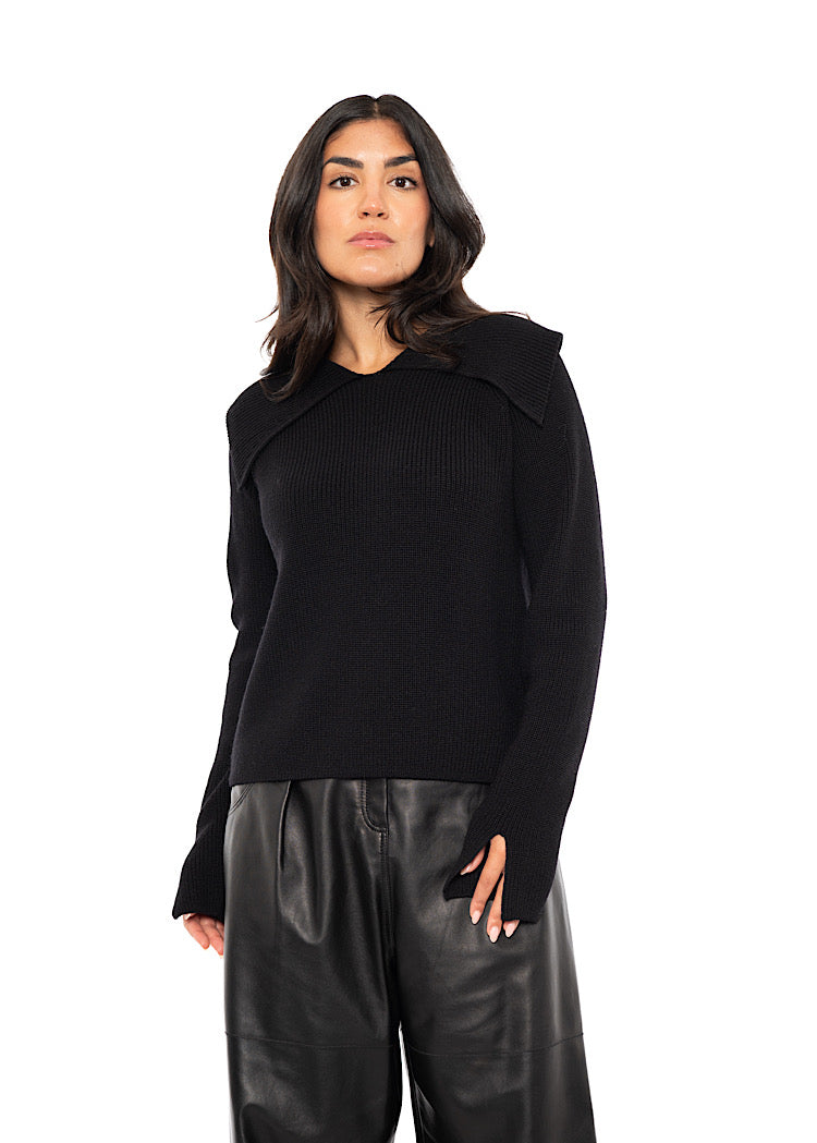 OPEN COLLAR MERINO WOOL PULLOVER