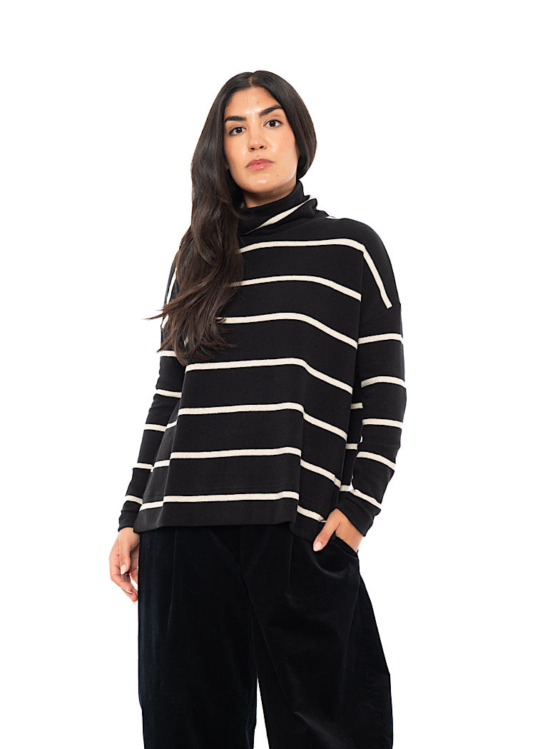 STRIPED COTTON-FLEECE JADE PULLOVER