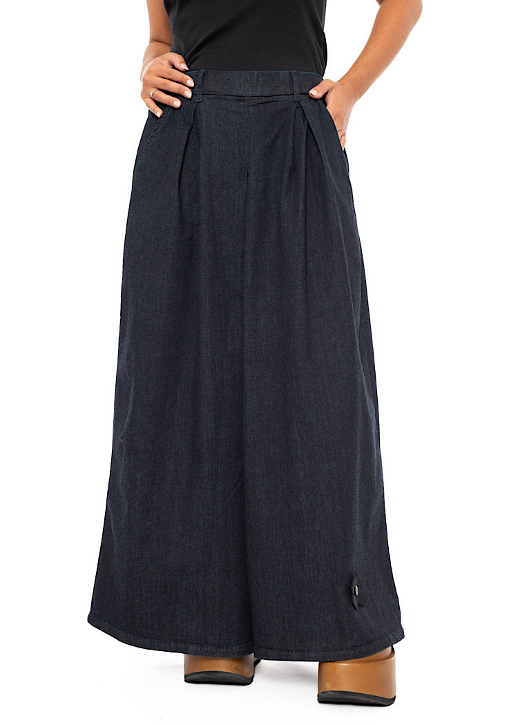 STRETCH PLEATED WIDE-LEG TROUSER