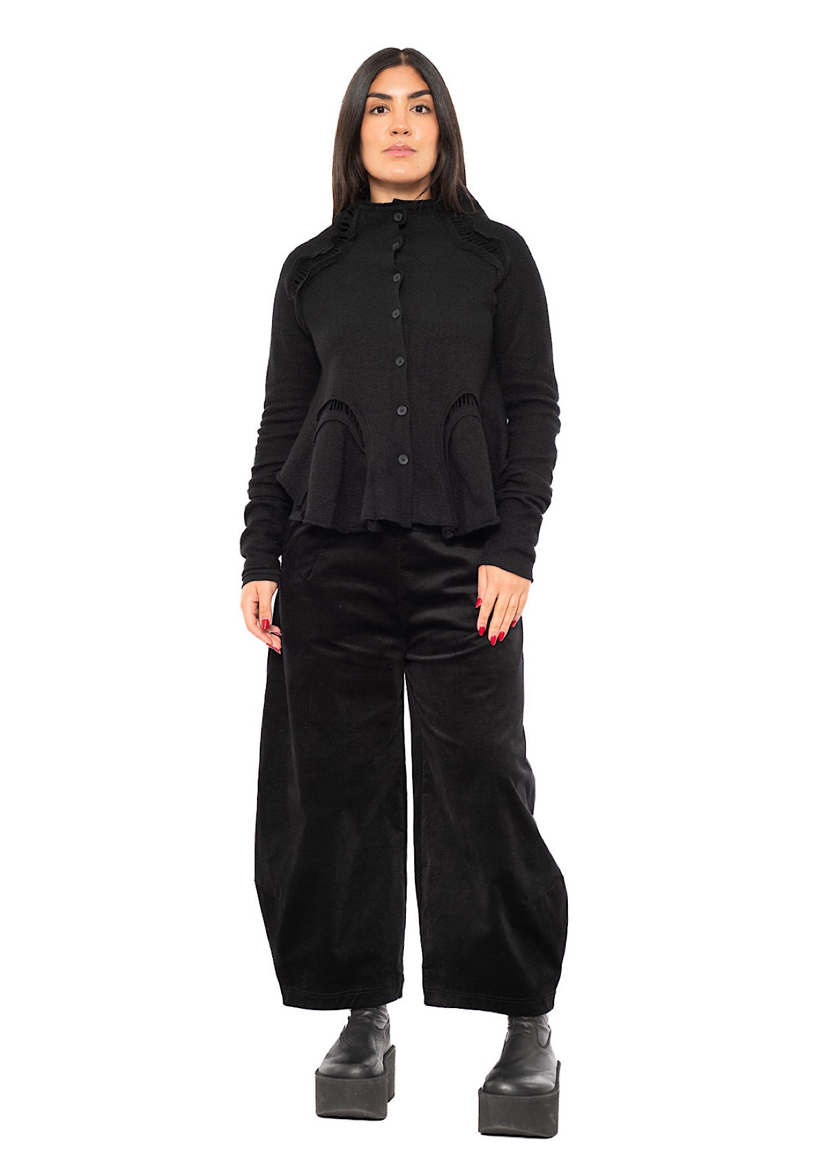 CROPPED BOILED WOOL CARDIGAN
