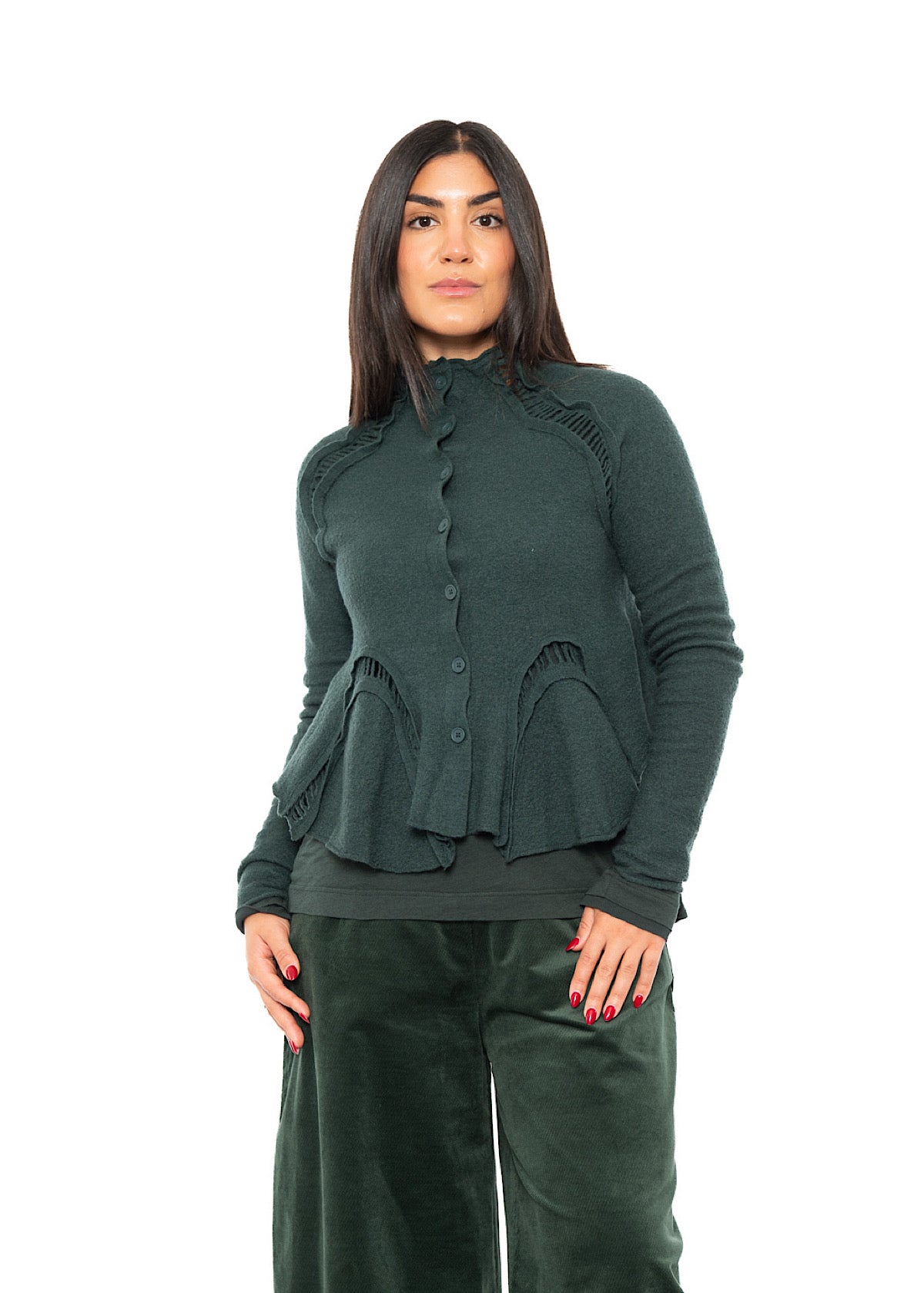 CROPPED BOILED WOOL CARDIGAN