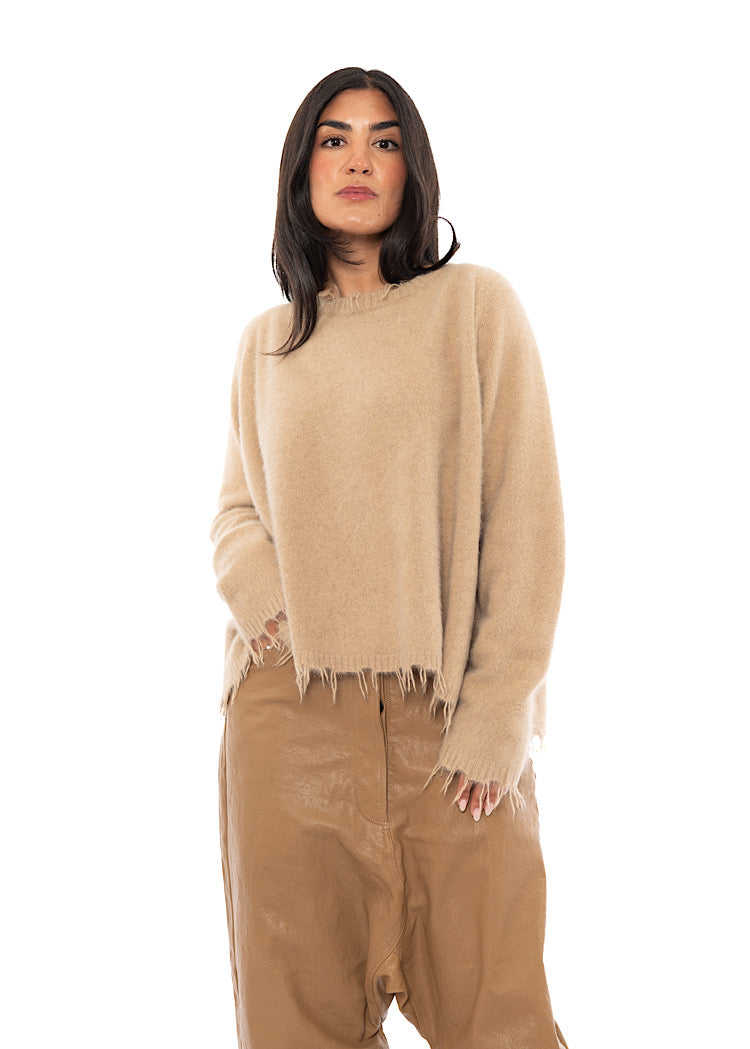 RELAXED FRAYED KNIT PULLOVER