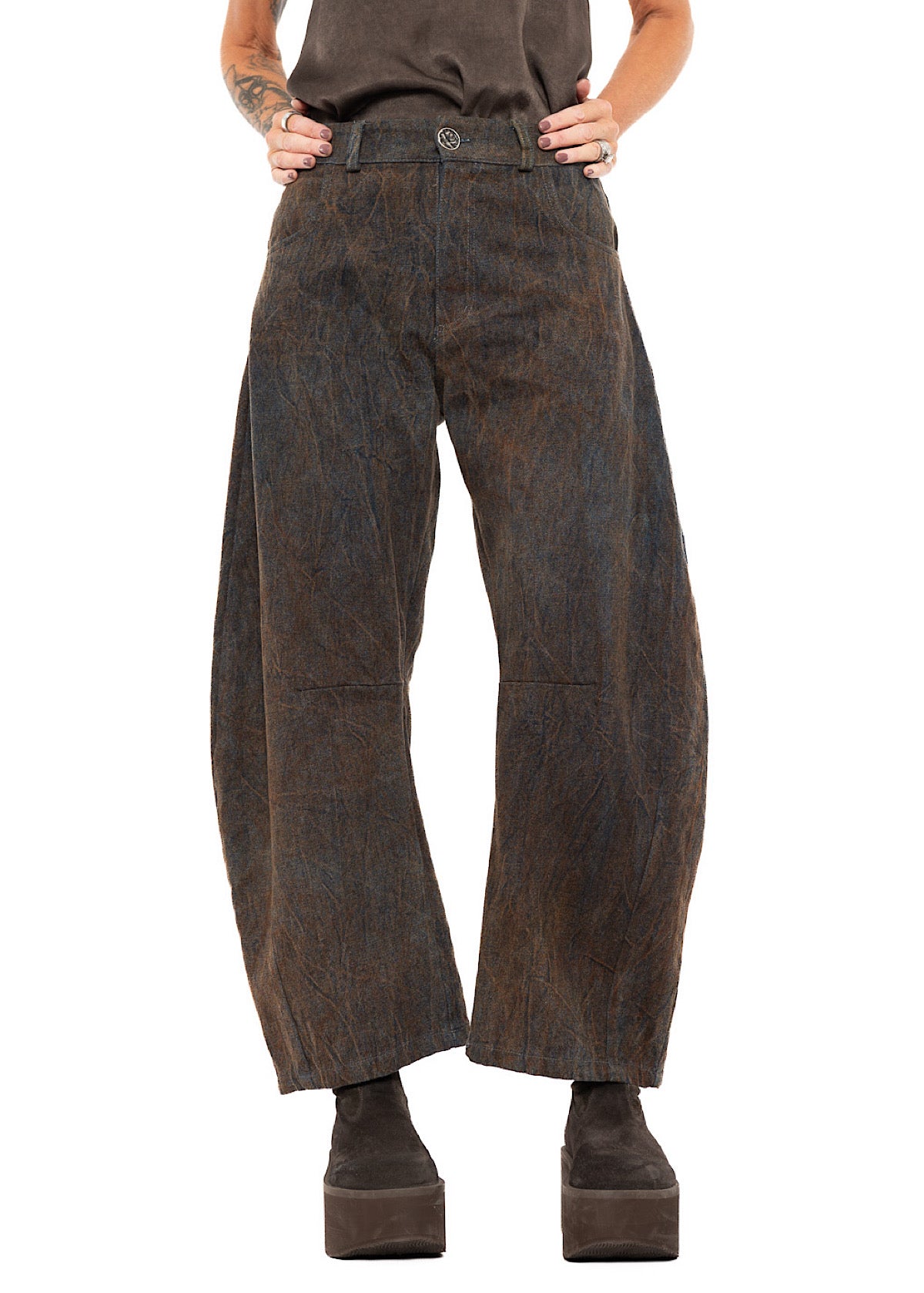 STONE-WASHED DENIM BALLOON TROUSERS