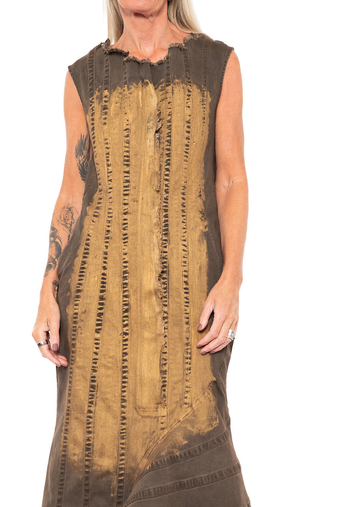 HAND-PAINTED GOLD PIGMENT DENIM DRESS