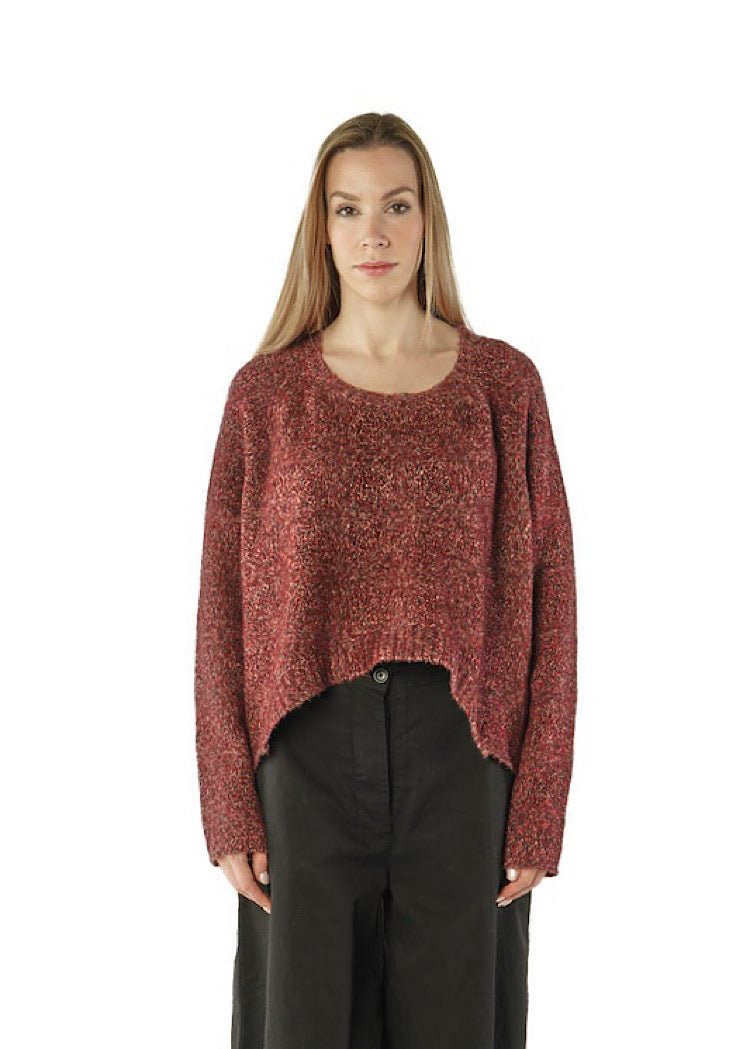 CROPPED MÉLANGE KNITTED PULLOVER *BRONZE MELANGE* (Shown in LAVA MELANGE)