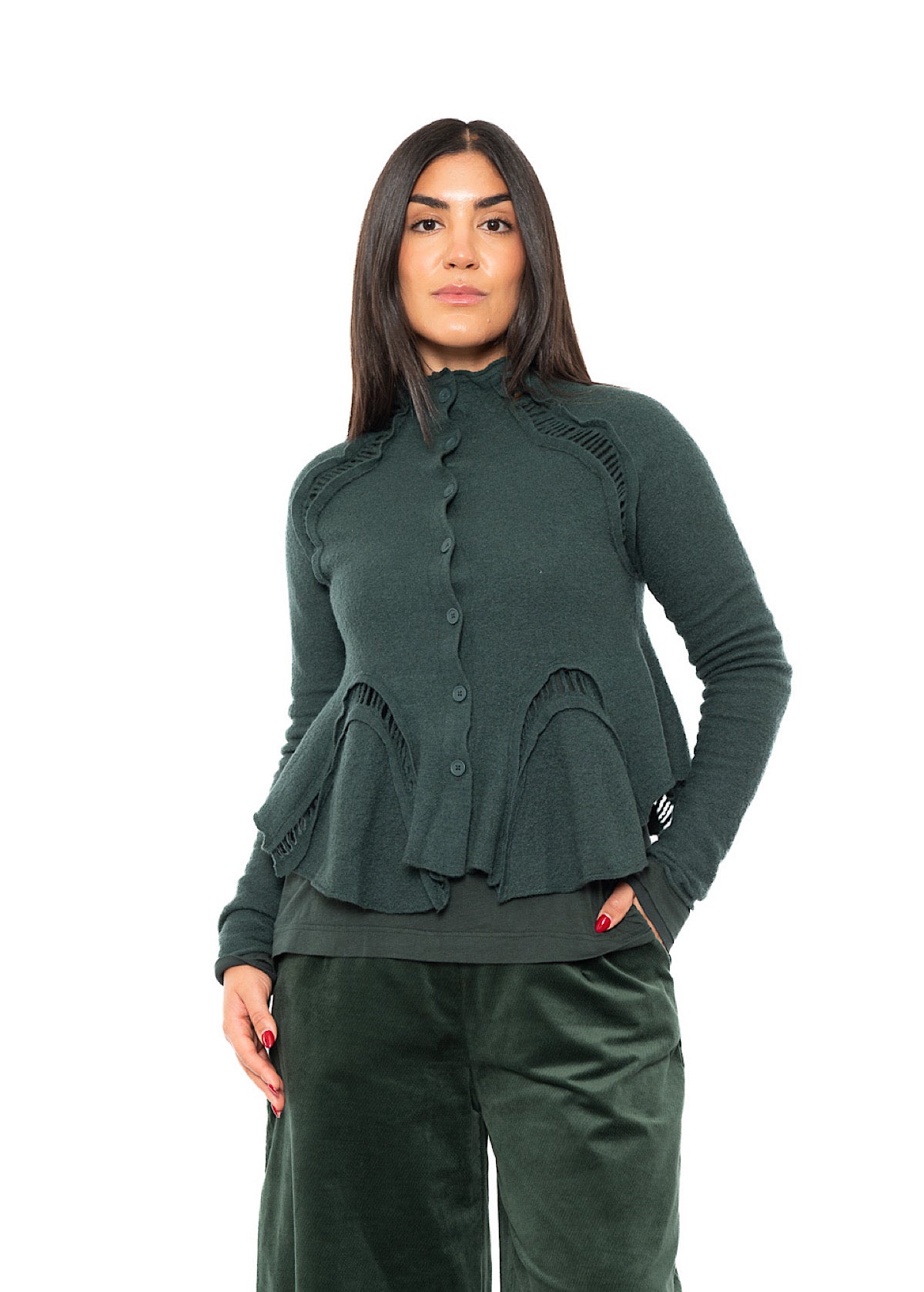CROPPED BOILED WOOL CARDIGAN