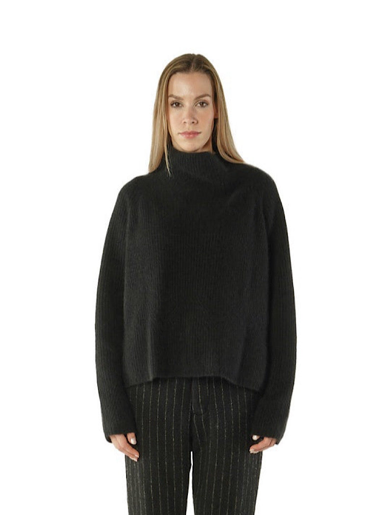 MERINO RACCOON FUNNEL NECK KNIT *UMBRA* (SHOWN IN BLACK)