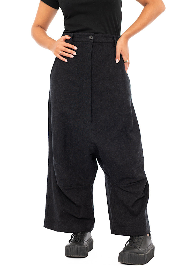 PINSTRIPE DROP CROTCH WOOL TROUSER