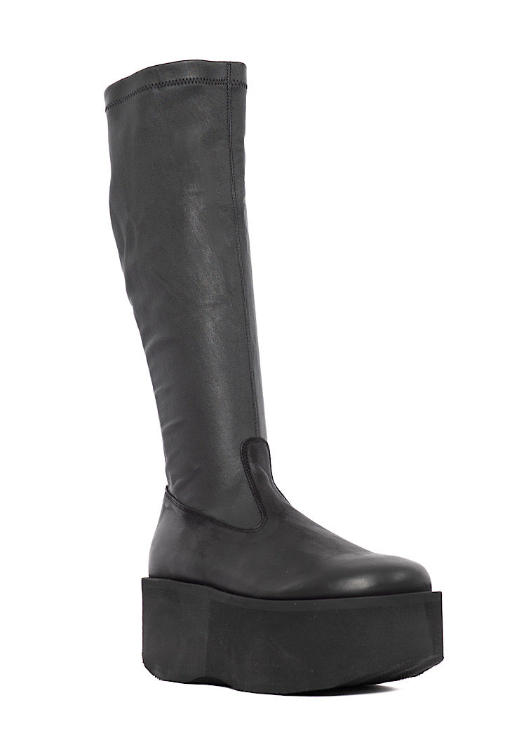 STRETCH LEATHER PLATFORM BOOT
