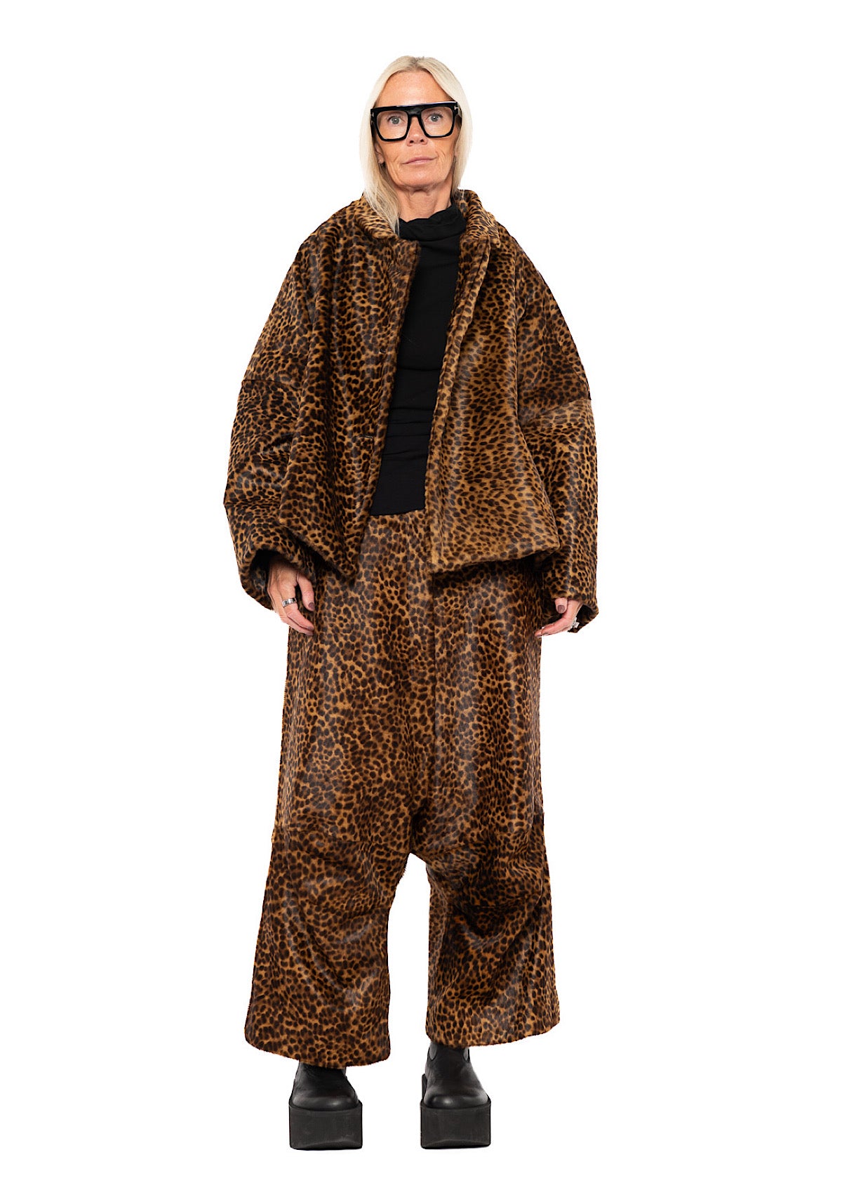 LEOPARD LEATHER DROP CROTCH TROUSER