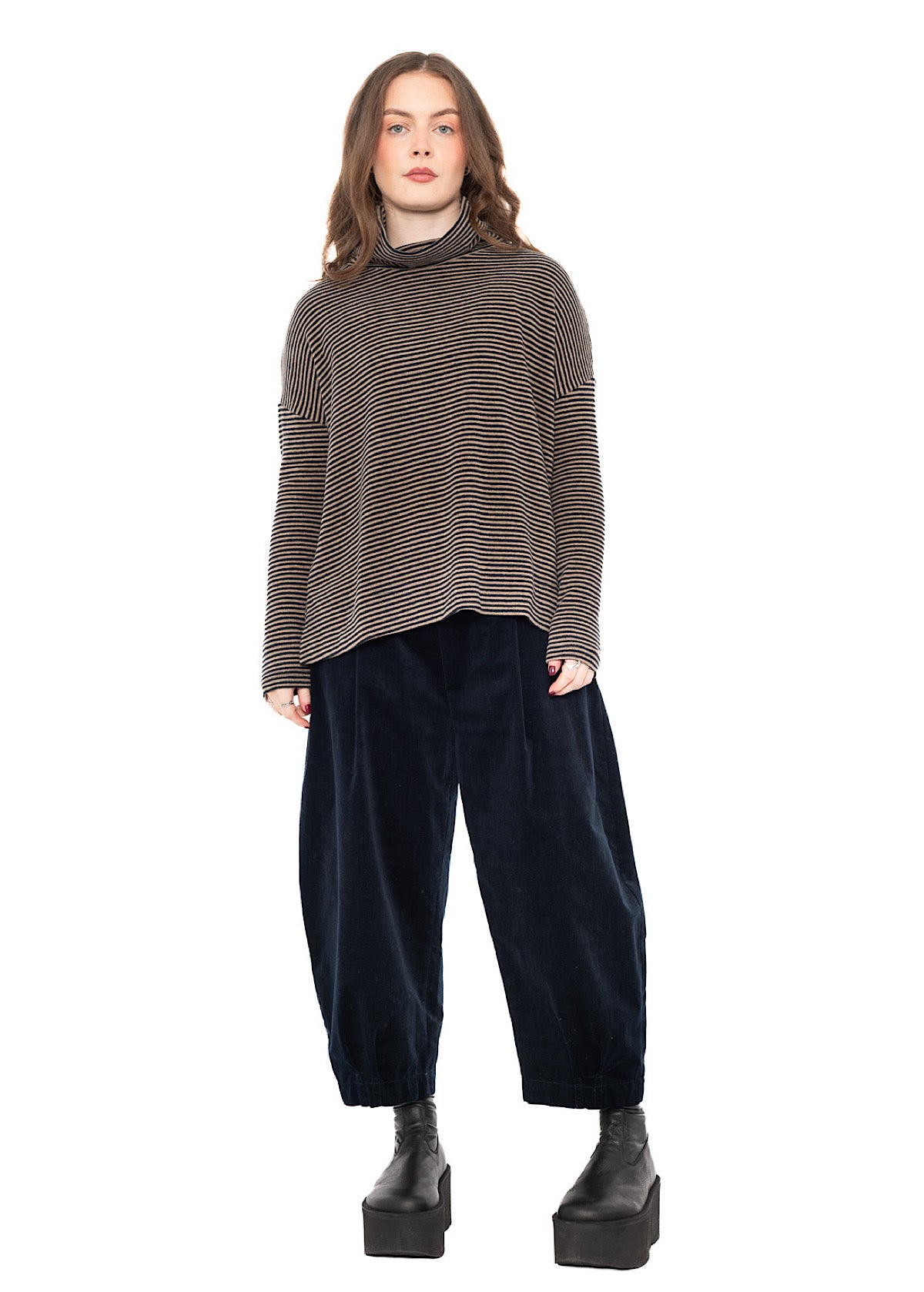 STRIPED COTTON-FLEECE JADE PULLOVER