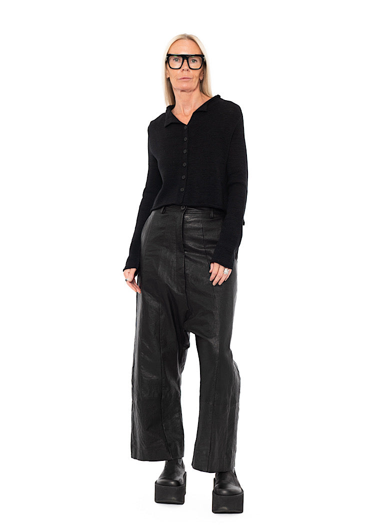 CROPPED LINEN-BLEND KNITTED CARDIGAN
