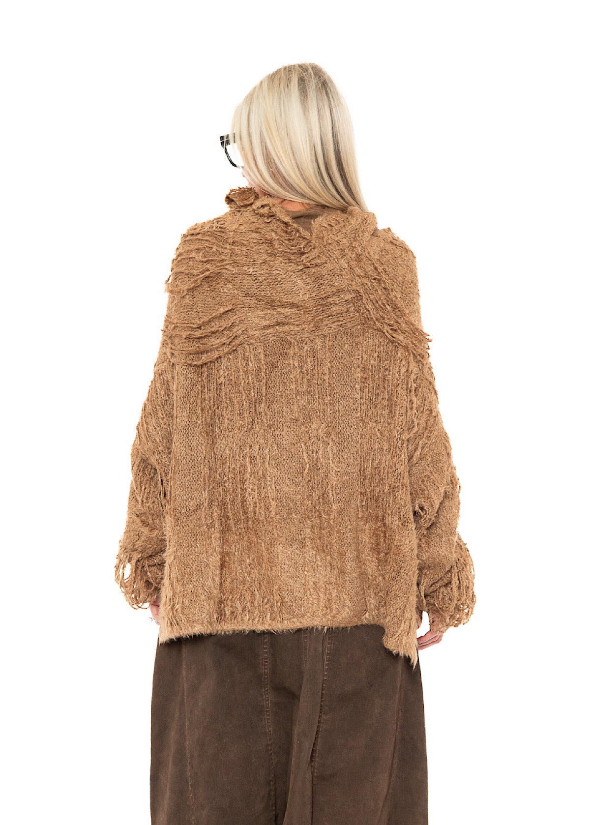 LADDERED SILK KNIT PULLOVER
