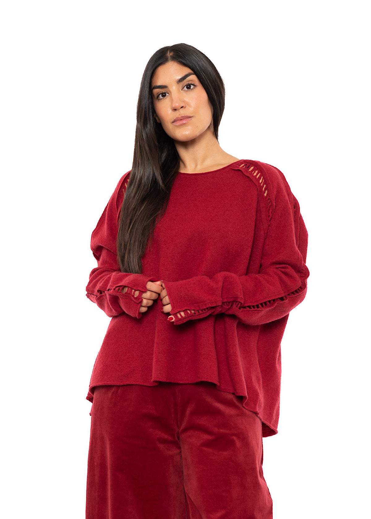BOILED WOOL LADDER STITCH PULLOVER