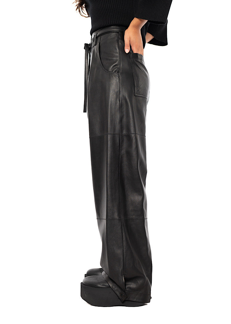RELAXED WIDE LEG LEATHER TROUSER