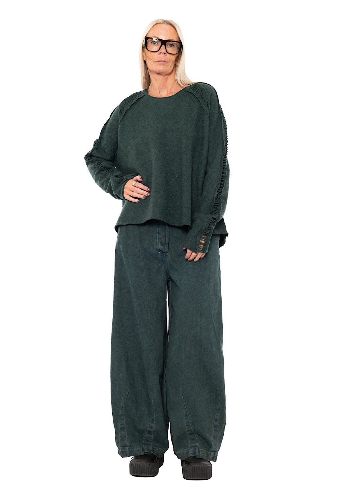 BOILED WOOL LADDER STITCH PULLOVER