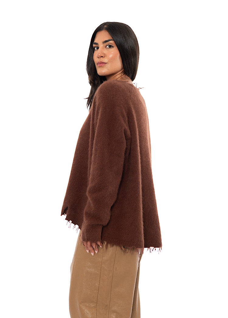 FRAYED FOX WOOL SILK PULLOVER